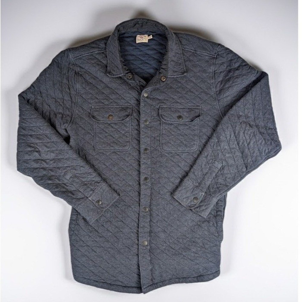 Faherty Epic Quilted Fleece CPO Shirt Jacket Men L Navy Blue Snap Front